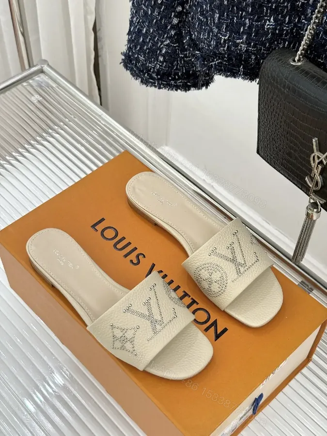 View 1 of Chic Embellished Slides with Crystal LV Detailing
