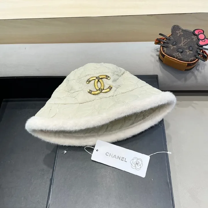 View 1 of Quilted Fur-Trim Visor Beanie – Luxe Chanel-Style Warmth