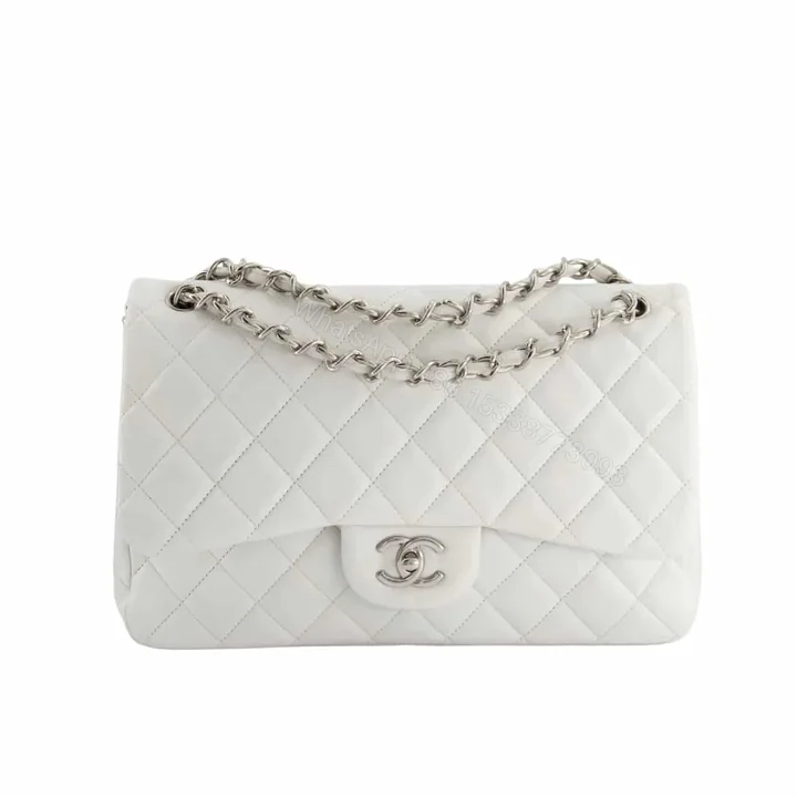 View 1 of CHANEL CLASSIC DOUBLE FLAP BAG WHITE SILVER HARDWARE 25CM