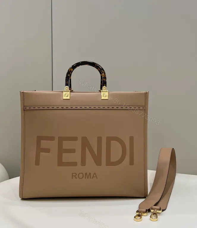 View 1 of Structured Minimalist Tote: Tan Leather, Fendi-Inspired Hardware