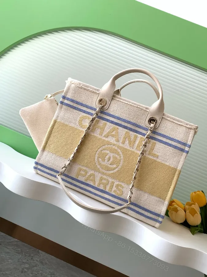 View 1 of Linen Tote: Structured Luxury with Subtle Stripe Accent