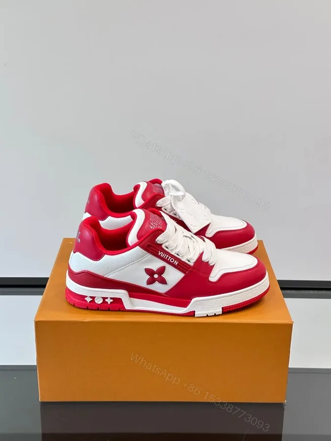View 1 of LV Men Red White Leather Sneakers