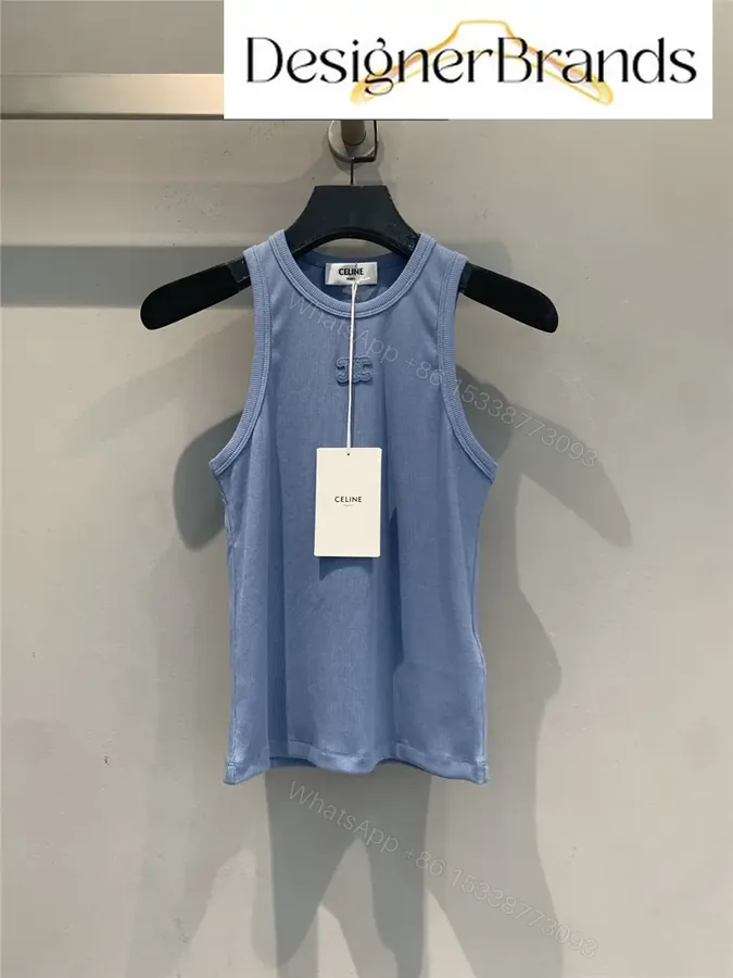 View 1 of Celine Blue Silk-Cotton Blend Ribbed Tank Top