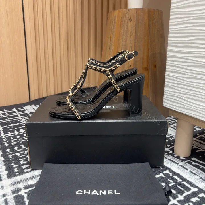 View 1 of 高仿Chanel*25C系列G46109X小羊皮高踭涼鞋黑色8.8CM免檢版