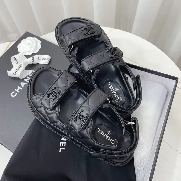 View 1 of Quilted Leather Sandals with Logo Details, Comfort Fit