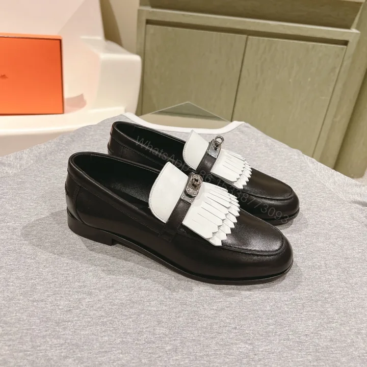 View 1 of 高仿Hermes*H241008Z03小牛皮樂福鞋黑白拼色免檢版