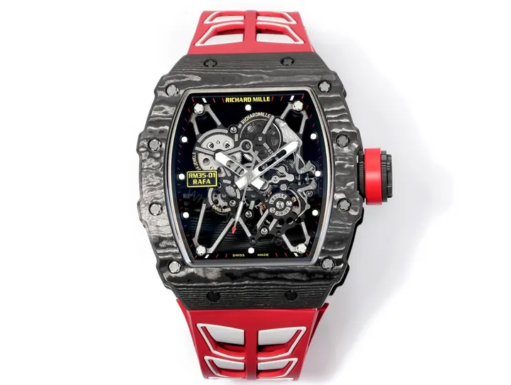 View 1 of Richard Mille RM35-01 Rafael Nadal Carbon Fiber Black Red Skeleton Watch RM3501-BBR1