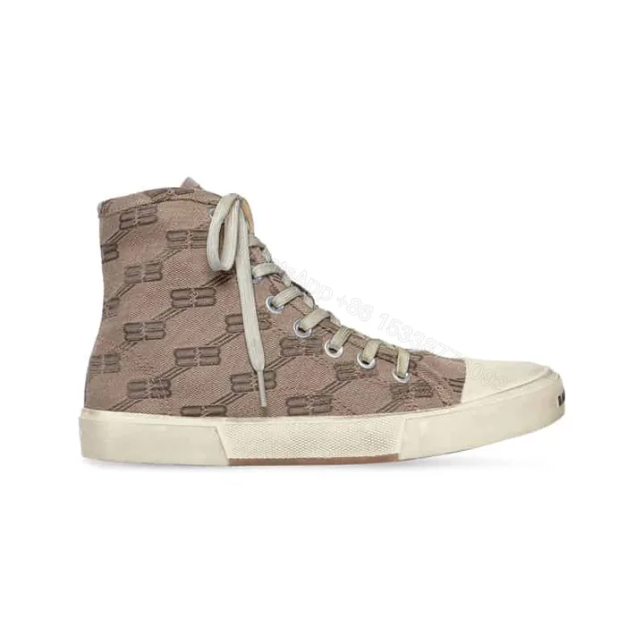 View 1 of BALENCIAGA MEN’S PARIS HIGH TOP TRAINERS BB MONOGRAM IN BEIGE – BB209