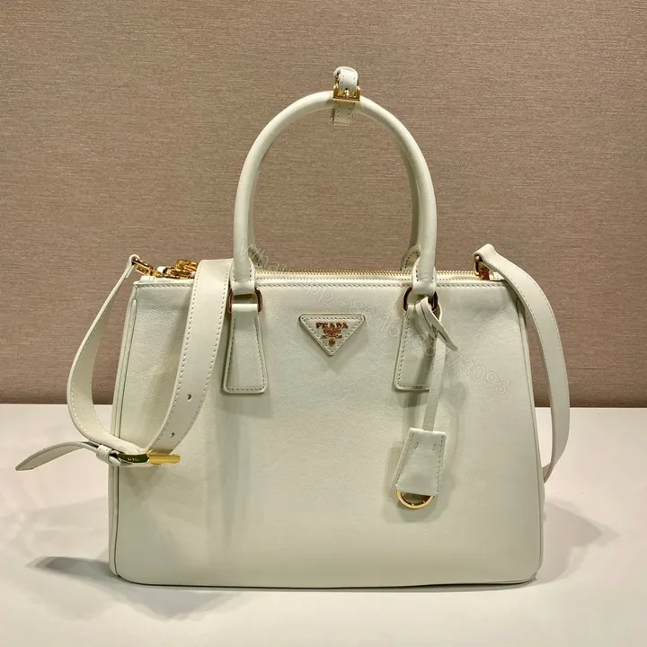 View 1 of LARGE GALLERIA BAG 32 IN WHITE SMOOTH CALFSKIN GOLD HARDWARE