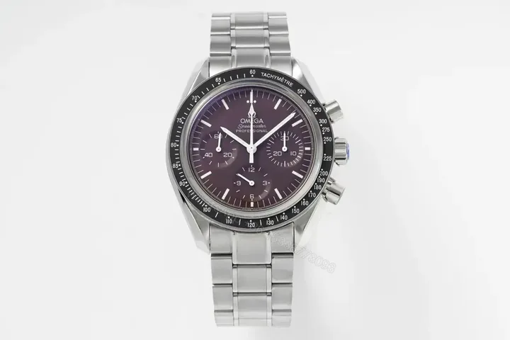 View 1 of Omega Speedmaster Chronograph Men’s Watch Automatic Movement 9300 Burgundy Dial Double Domed Sapphire Crystal Exceptional Water Resistance 44mm Case