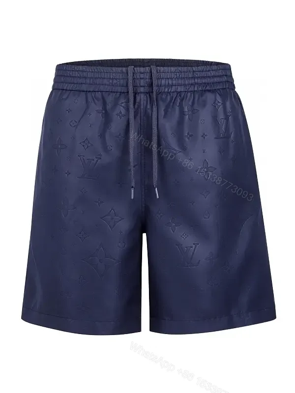 View 1 of Blue Leather-Look Louis Vuitton Monogram Print Shorts