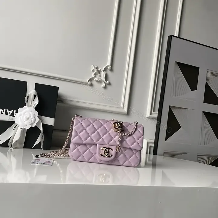 View 1 of Lilac Quilted Leather Bag, Gold Hardware, Structured Chic, Turn-Lock Tote