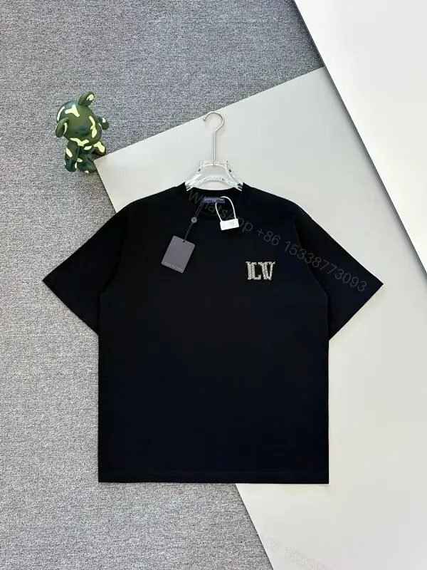View 1 of Black Crystal-Embellished LV Tee: Premium Minimalist Style