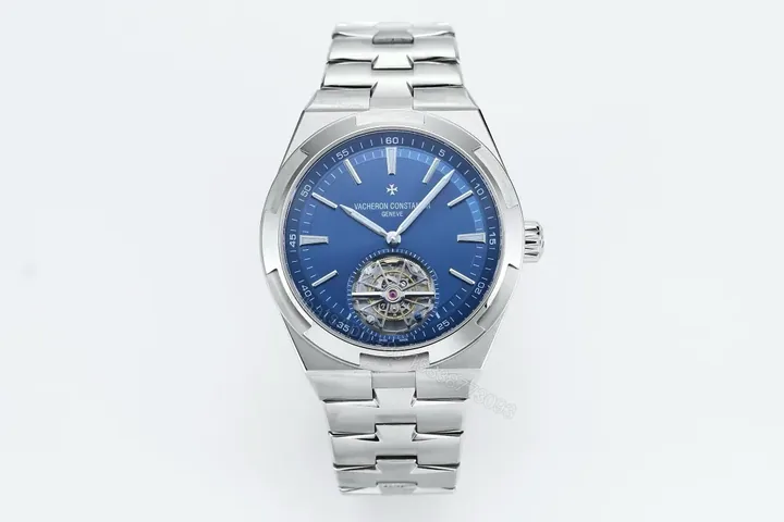 View 1 of MKS Factory Vacheron Constantin Overseas Tourbillon Stainless Steel Watch with Blue Dial and Interchangeable Blue Rubber Strap