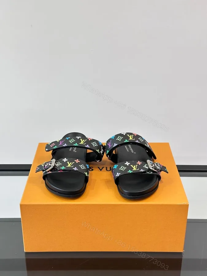 View 1 of LV Men Black Multicolor Canvas Straps Sandals