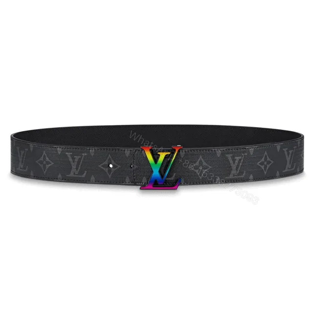 View 1 of LOUIS VUITTON LV INITIALES REVERSIBLE BELT MONOGRAM ECLIPSE TAIGA 40MM RAINBOW – B149