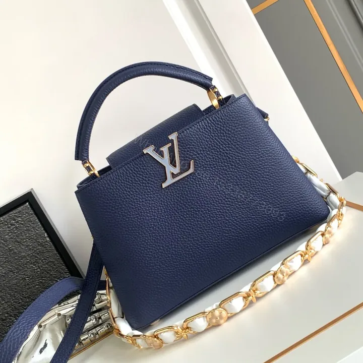 View 1 of Louis Vuitton LV Capucines BB Woman’ Like Auth Navy Blue Handbags 27x18x9cm