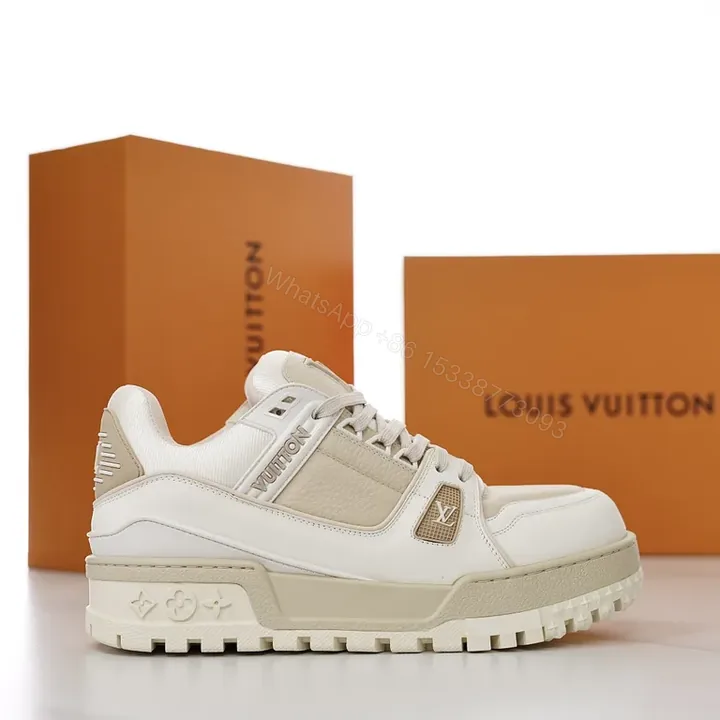View 1 of Chunky Modern LV-Inspired Leather Sneaker â€“ High-Top Comfort