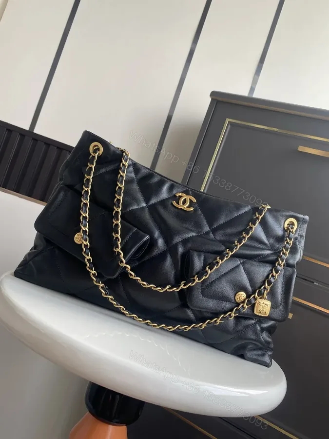 View 1 of Quilted Black Leather Tote: Luxury Street-Style Carryall