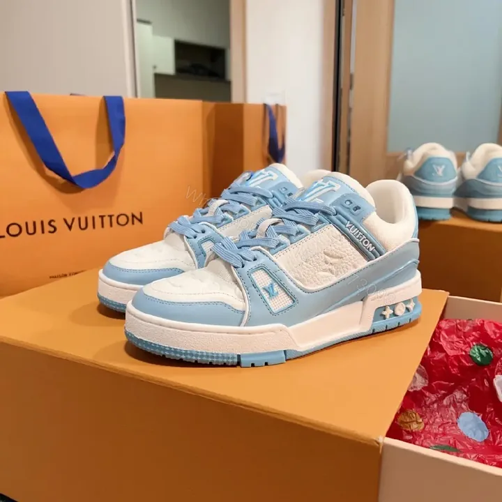View 1 of Blue-Cloud Suede Leather Luxe Sneaker with Comfort