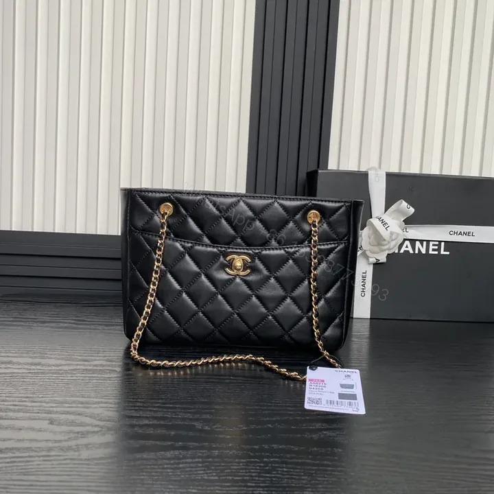 View 1 of Chic Black Quilted Shoulder Bag with Gold Chain (Diamond Stitch)