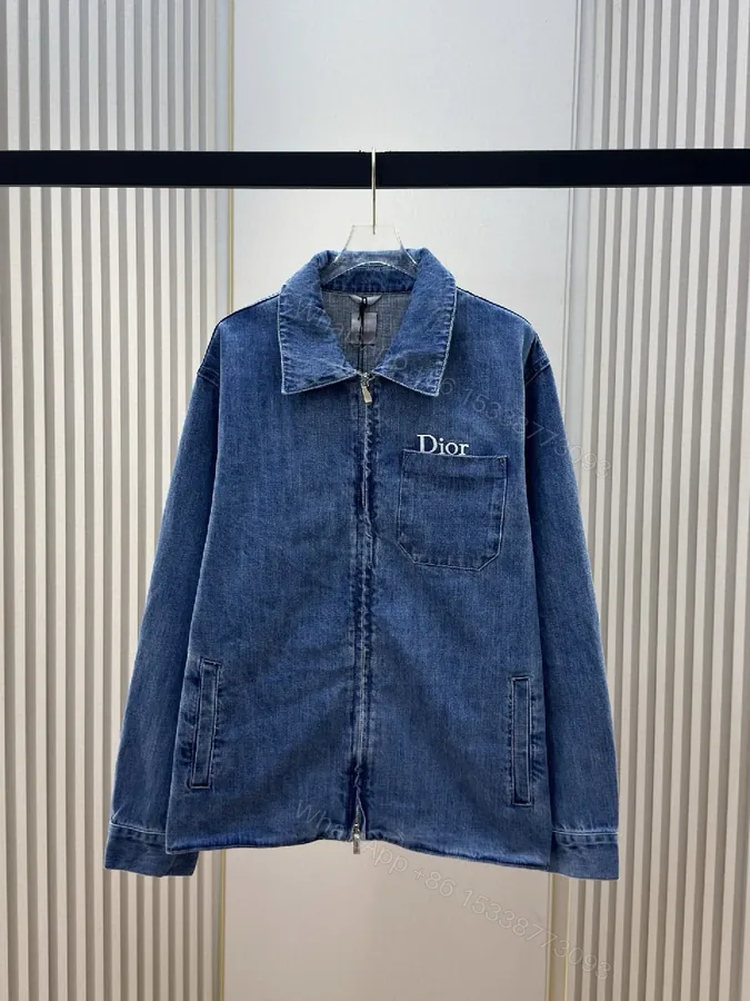 View 1 of Denim Utility Jacket with Dior-Inspired Pocket Detail
