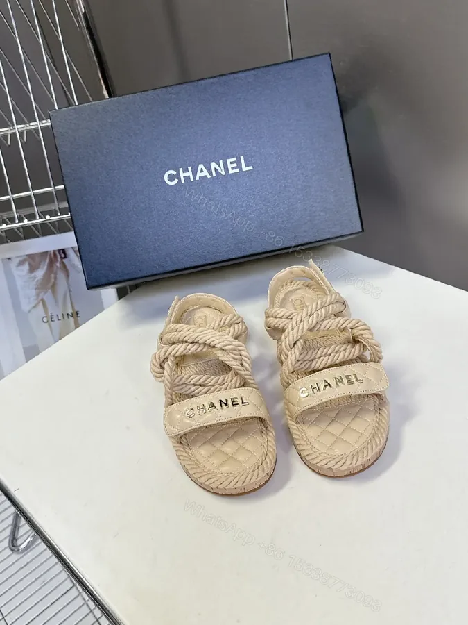 View 1 of Quilted Footbed Sandals with Knit Straps, Neutral Tone