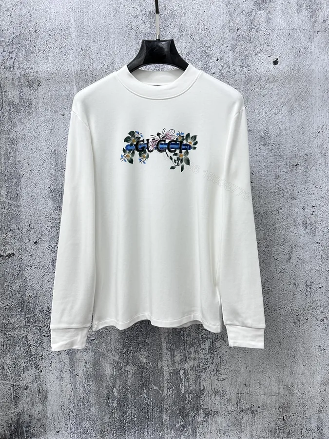 View 1 of Gucci A貨白色長袖T恤 花卉刺繡LOGO設計 優雅實穿款