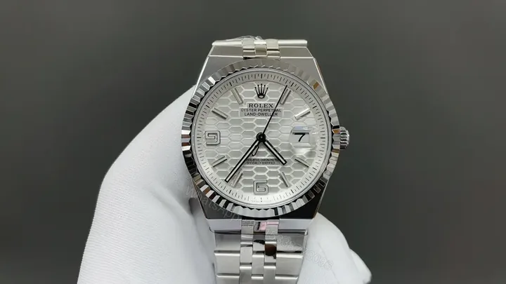View 1 of Rolex Land-Dweller 40 White Honeycomb replica 40MM White Rolesor Flat Jubilee 127334-0001