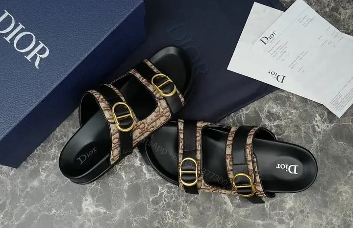 View 1 of Beige Dior Monogram Strappy Slide Sandals