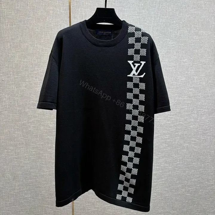 View 1 of Oversized Black Knit Tee: Luxe LV Stripe Streetwear Essential
