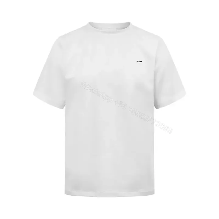 View 1 of White Cotton Crew-Neck Tee with Minimal Logo PRADA Basic Shirt