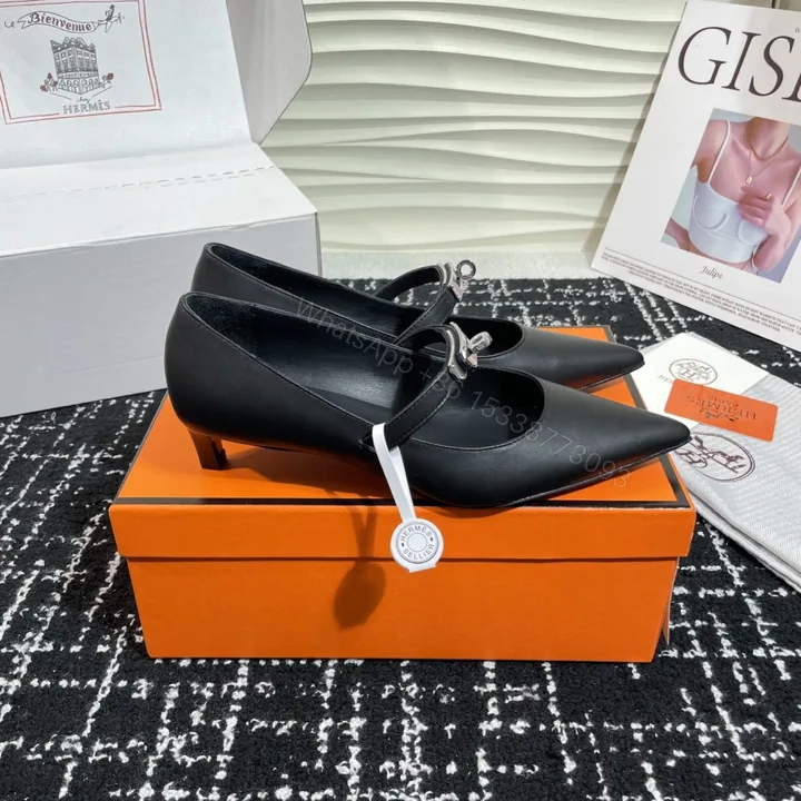 View 1 of 高仿Hermes*Kelly系列H251007Z02小牛皮高踭鞋黑色4CM免檢版