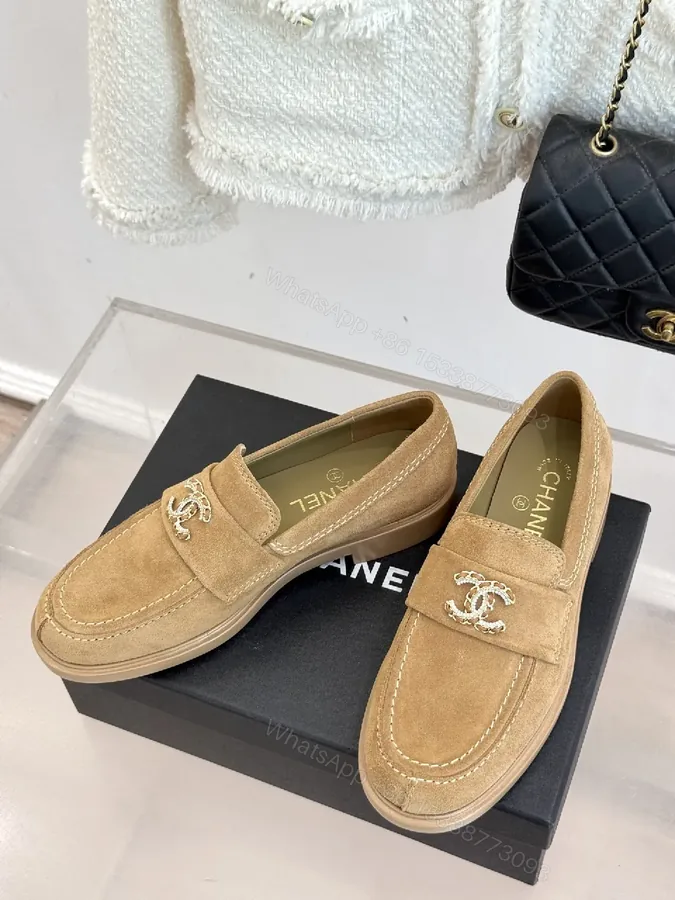 View 1 of Camel Suede Mocs with Signature Hardware Loafers