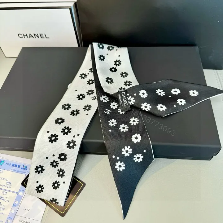 View 1 of Monochrome Silk Scarf & Tie Set: Modern Floral Style