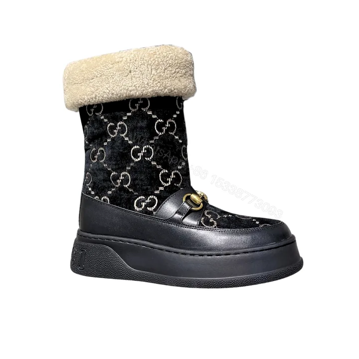 View 1 of GUCCI 1955 HORSEBIT SNOW BOOTS VELVET FABRIC BLACK