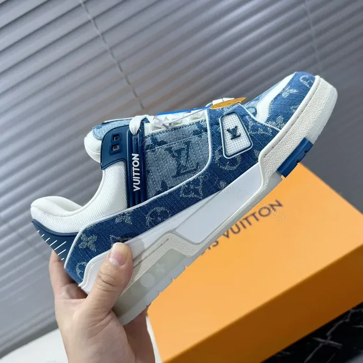 View 1 of Denim-Texture LV-Inspired High-Tops: Luxe Everyday Sneakers