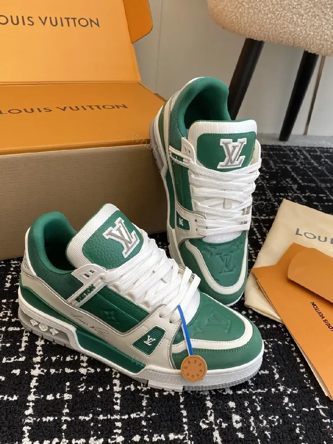 View 1 of Green & White Luxe High-Top Sneaker with Comfort