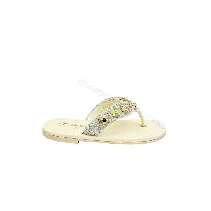 View 1 of Chanel Thong Jewel Embellished Cream