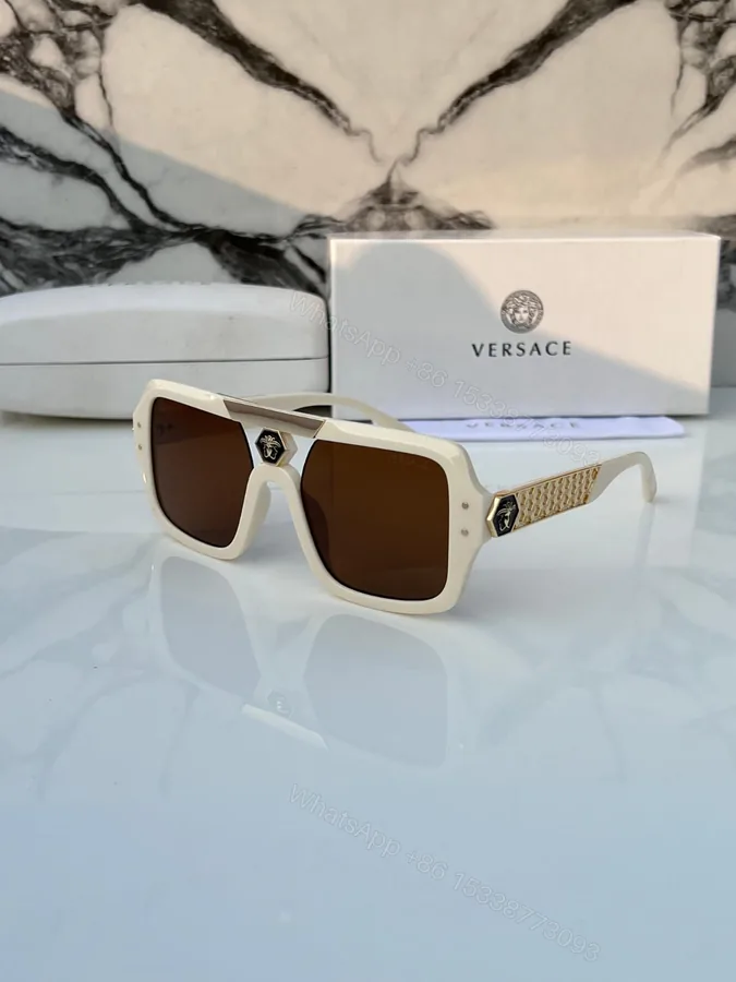 View 1 of Versace Sunglasses Rectangular Off-White Brown Gradient