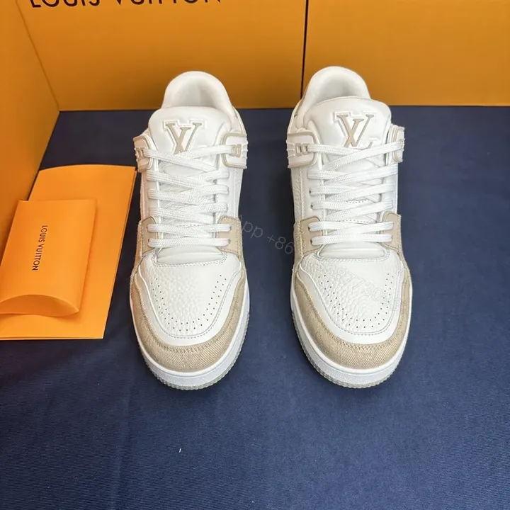 View 1 of White & Beige LV-Inspired Luxury High-Tops: Refined Everyday Sneaker