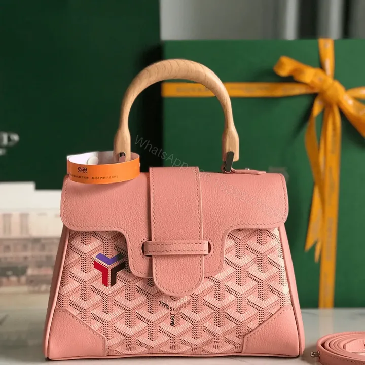 View 1 of Goyard Saigon Handbag Pink Women’s Wooden Handle 20x15cm