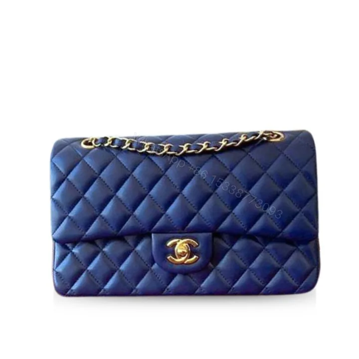 View 1 of Chanel Classic Handbag Blue With Gold Hardware 26cm A01112