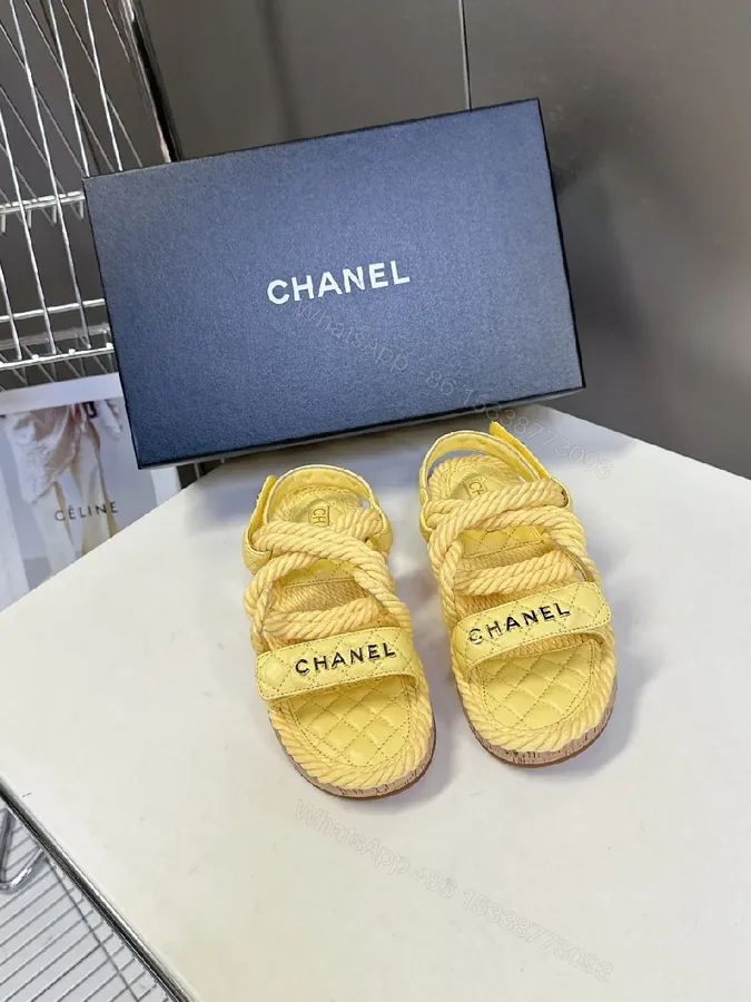View 1 of Bright Quinoa Yellow Rope-Strap Sandals with Quilted Footbed