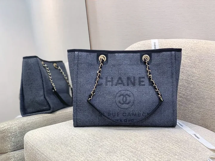 View 1 of Denim-Texture Chanel-Inspired Tote: Subtle Luxe Carry