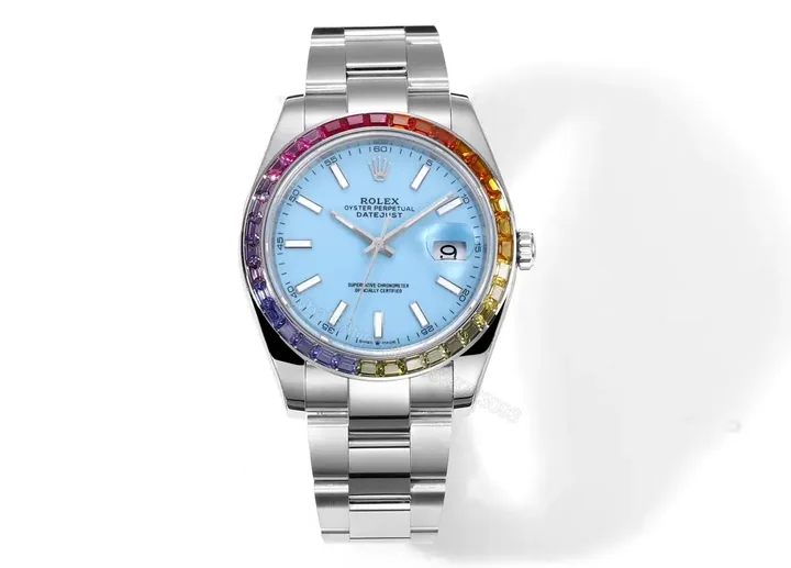 View 1 of Best Rolex Datejust Rainbow Blue replica 41MM Oyster Bracelet Edition RG-DATEJUST41-RAINBOW-BLUE-OYSTER