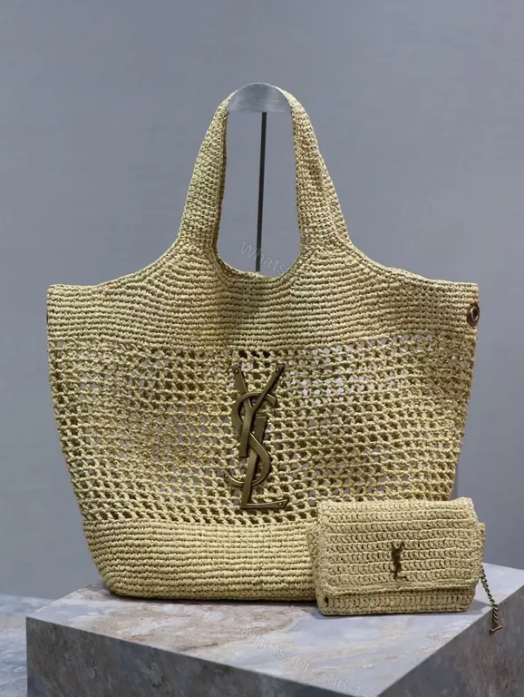 View 1 of Sun-Kissed Weave Tote: YSL Hardware, Open-Top, Luxuriously Practical