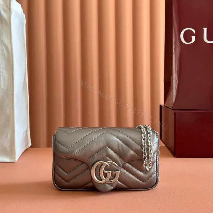 View 1 of GUCCI GG MARMONT BAG 16 IN WARM GRAY BROWN LAMBSKIN