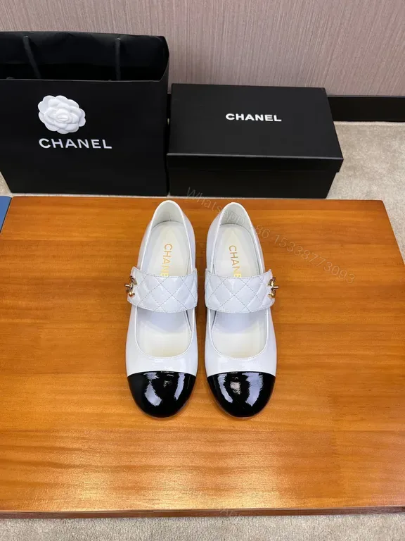 View 1 of Chanel-Style Mary Jane Pumps, Two-Tone Cap Toe, Quilted Strap
