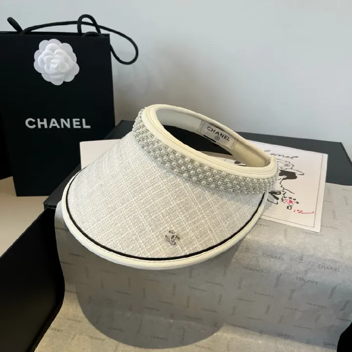 View 1 of Linen Visor + Pearl Trim + Couture Style + All-Day Comfort + Visor